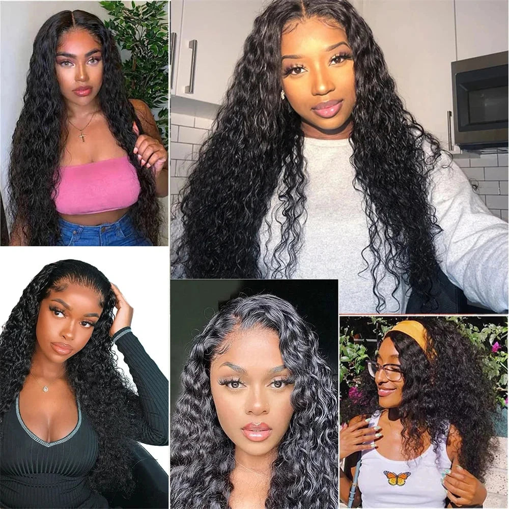 Curly Wigs V Part Human Hair Wigs for Black Women Water Wave Wigs Glueless V Shape Wigs Beginner Friendly In Natural Color