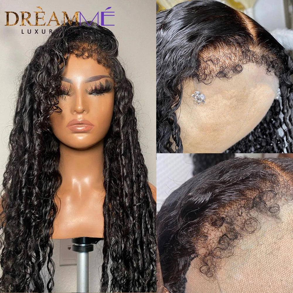 Deep Water Wave Curly Baby Hair Lace Wig Kinky Edges Lace Front Wig Human Hair PrePlucked 13x6 HD Transparent Lace Frontal Wig