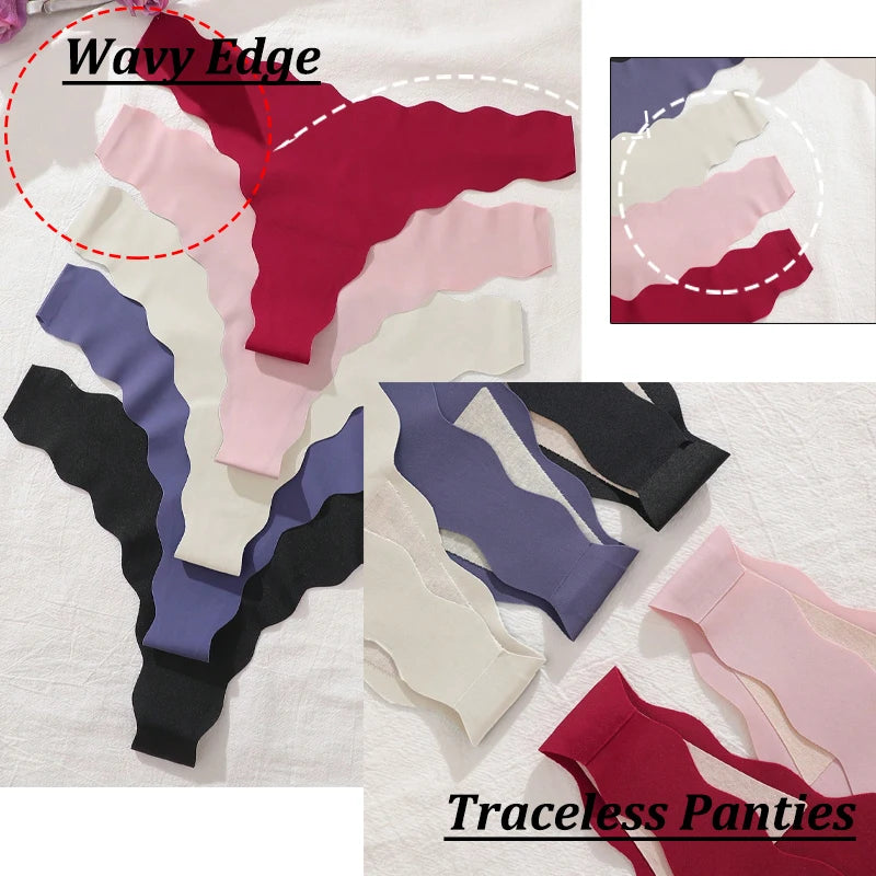 3Pcs/Set Traceless Ultra-thin Summer Underpants Sexy Low Rise Wave Edge Thongs Seamless Solid Color Ice Silk Breathable G-String