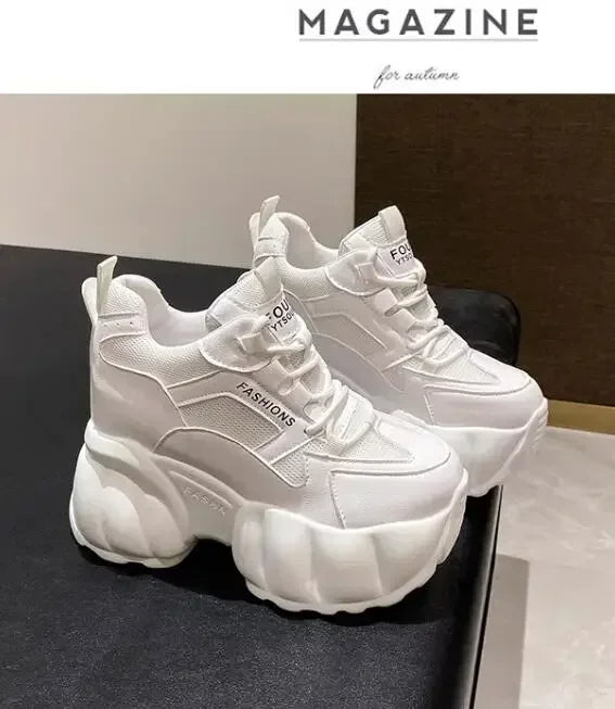 NEW Women Chunky Sneakers Internal 11CM High Platform Breathable Mesh Shoes Ladies Wedges Casual Shoes For Woman Sports Dad Shoe