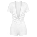 Sexy Solid Deep V-neck Short-sleeve White Playsuits Rompers Women Summer Bodycon Short Jumpsuit for Women