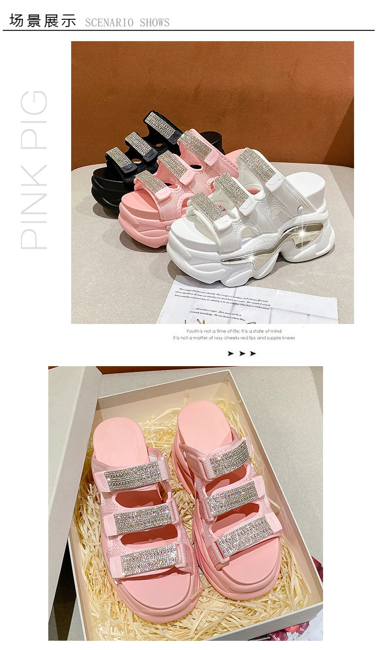 Summer Women Slippers Flip-Flops Ladies Beach Bling Chunky Shoes Wedge Heels Outside Sandals Woman High Platform Slippers 10.5CM