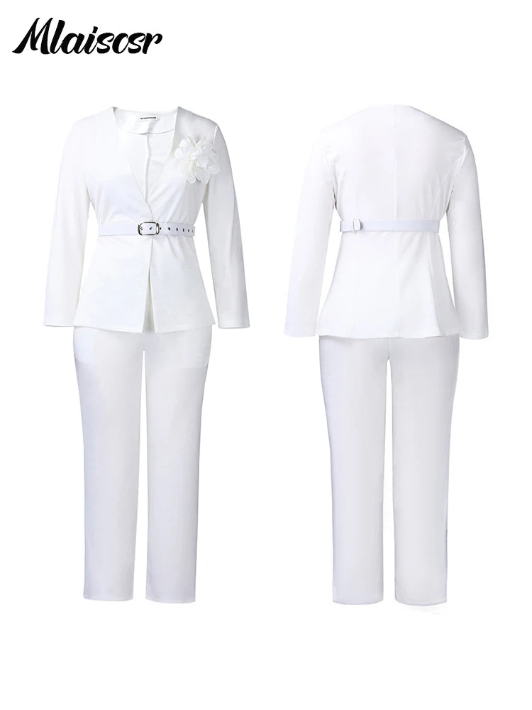 Mlaiscsr Elegant Blazer Suit for Women Long Sleeve Coat Top and Straight Pants Fashion Office Lady Work Fall Winter  Outfits