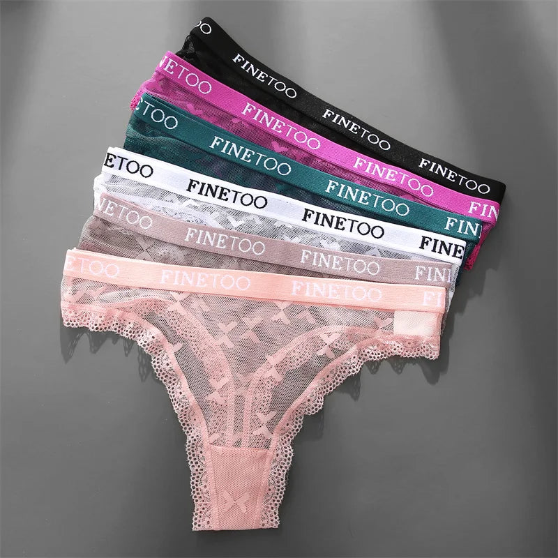 FINETOO Women Lace Thongs 3Pcs/set Letter Bikini Underpants Sexy T-Back Underwear Female Low-Rise Floral G-strings Lingerie 2022