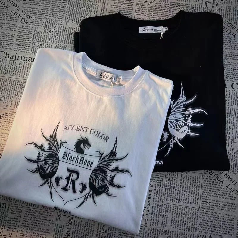 American Version Vintage Fashion Letter Printing Couple T-shirt Baju Vintage Plus Size Lengan Pendek Clothes Loose Shirt Top