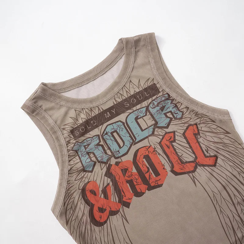 HLJ&GG Y2K Fashion Mesh Letter Printing Tank Top 3 Piece Sets Women Sleeveless Slim Vest And Denim Shorts Outfit With Chain 2025