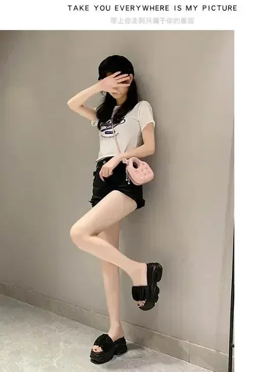 NEW Women Summer Chunky Sandal Platform Slipper 9CM High Heels Ladies Hollow Out Slides Beach Flip-Flop Woman Sandalias De Mujer