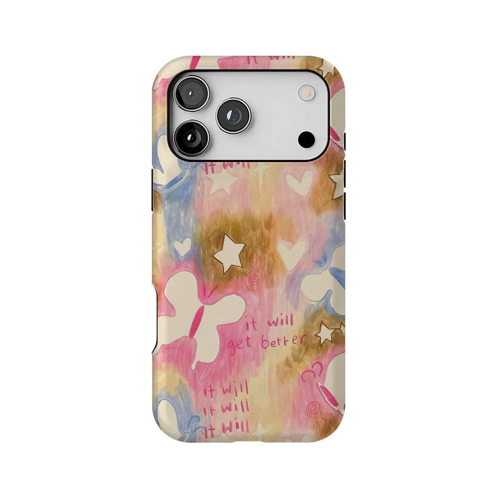 Yellow Powder Dreamy Butterfly Phone Case for IPHONE 17 Air 16E 15 PROMAX 14 Plus 13 12 MINI 11 PRO 16Plus Acrylic Phone Cover