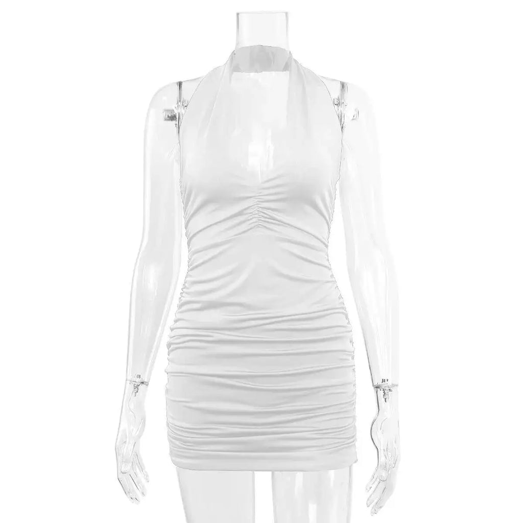 Sexy Deep V Evening Party Sleeveless Backlss Dress Summer Short White Halter Dresses Women Tight Club Mini Dress Clubwear TNP8
