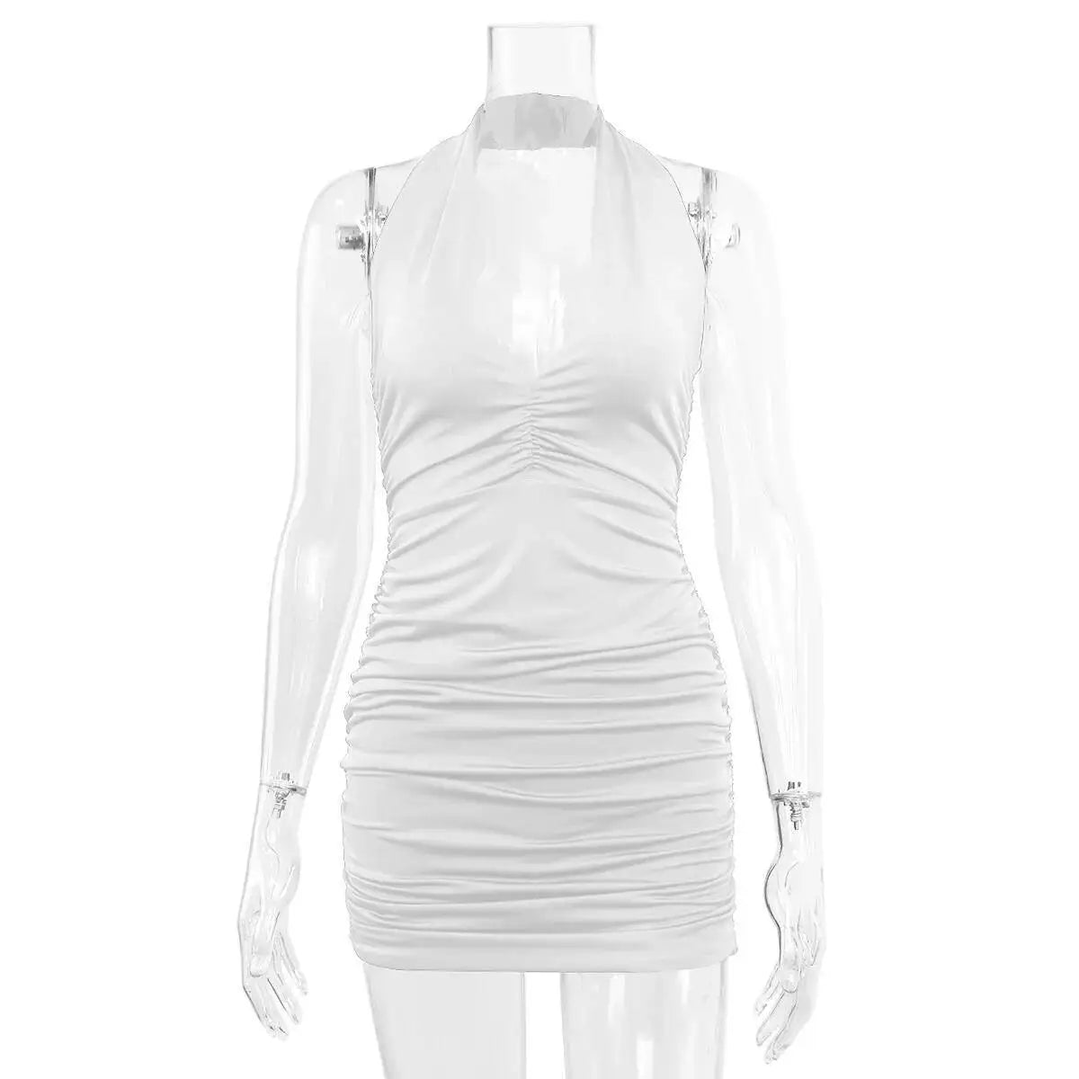 Sexy Deep V Evening Party Sleeveless Backlss Dress Summer Short White Halter Dresses Women Tight Club Mini Dress Clubwear TNP8