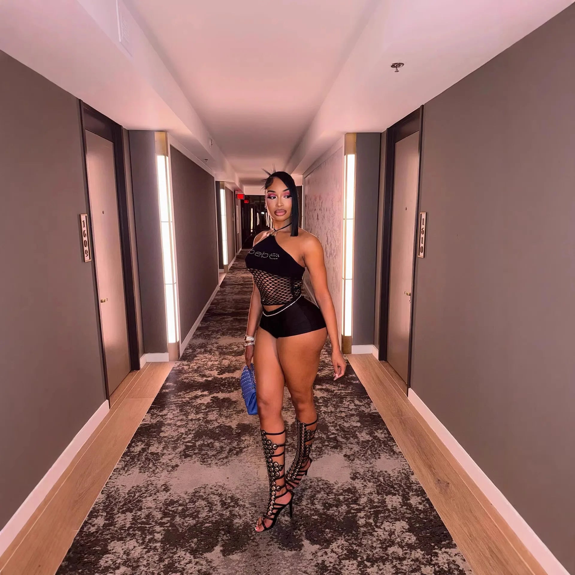 FAGADOER Sexy Lace Up Off Shoulder Two Piece Sets for Women Summer Hollow Out Crop Top and Shorts Suits Street Party Outfits