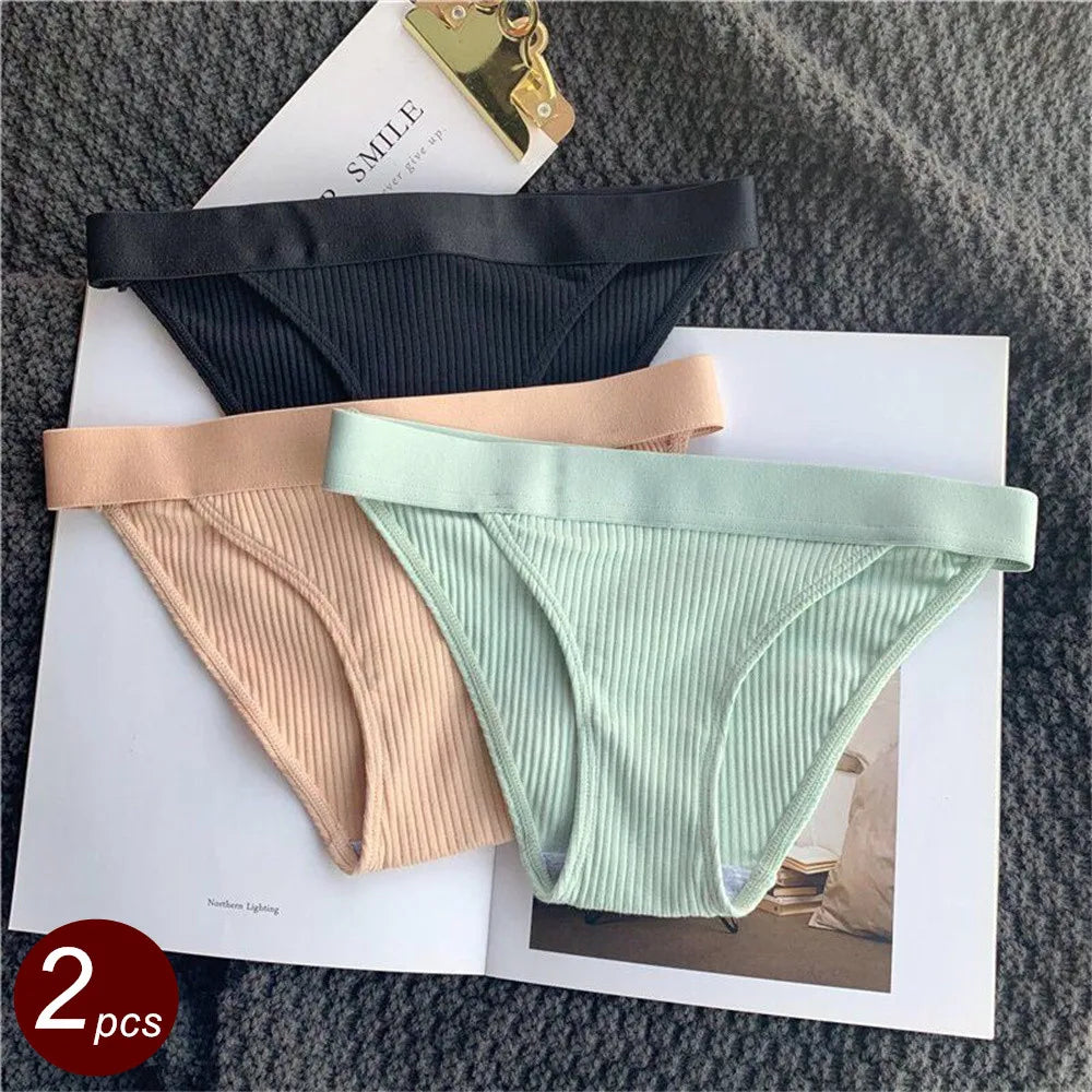 2Pcs/Pack Soft Cotton Briefs for Women Free Shipping Simple Low Waist Bikini Panties Comfortable Sports Underwear