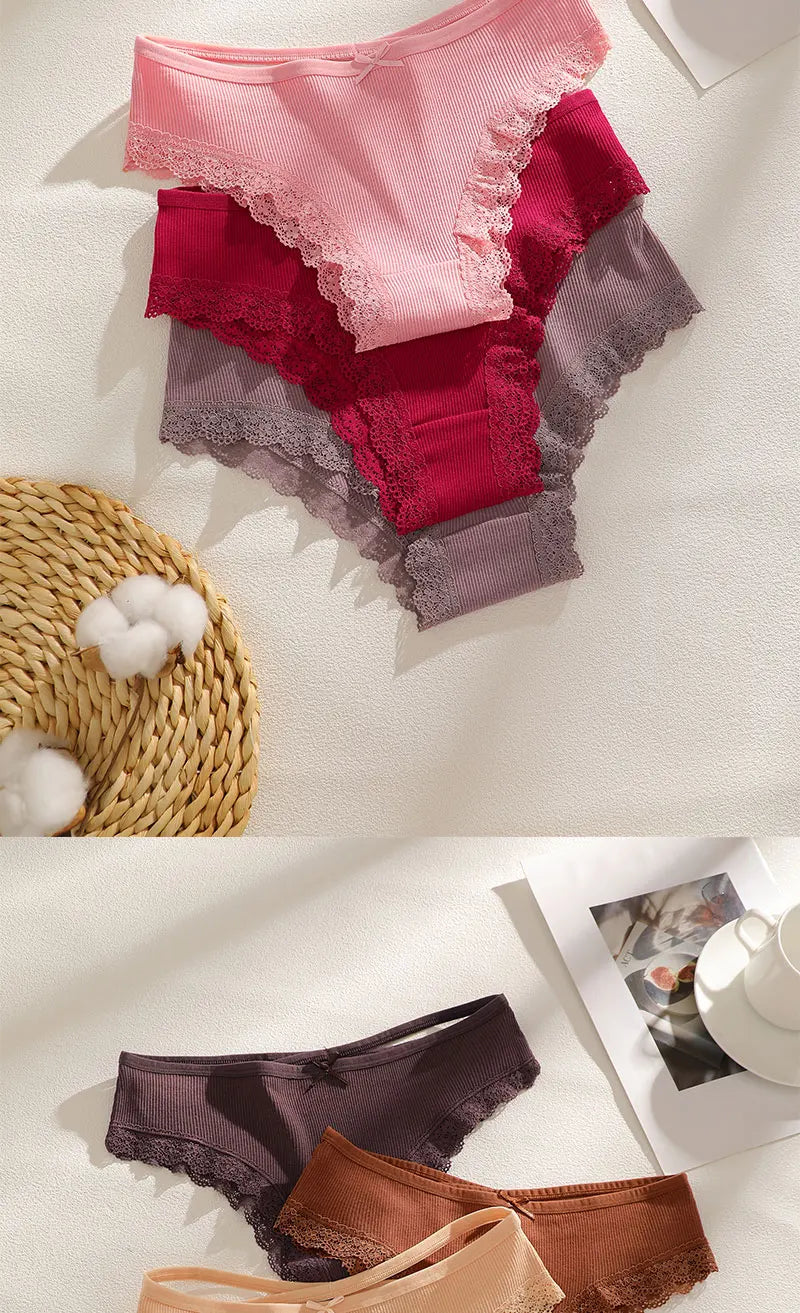 FINETOO 6Pcs/Set Women Cotton Panties Floral Lace Intimate Underwears M-XXL Trendy Patchwork Lace Briefs Female Soft Underpants