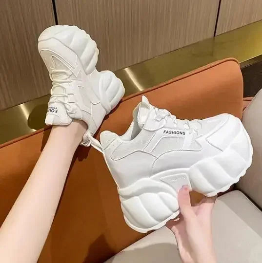 NEW Women Chunky Sneakers Internal 11CM High Platform Breathable Mesh Shoes Ladies Wedges Casual Shoes For Woman Sports Dad Shoe