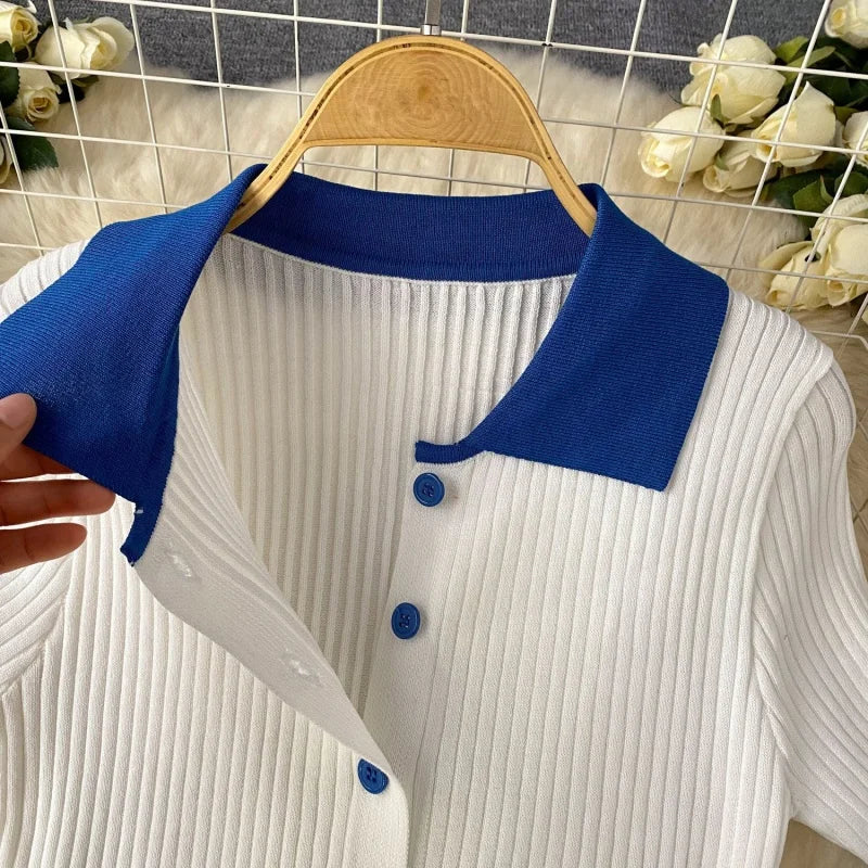 Fashion Knitting 2 Piece Sets Women Outfits Summer Clothing Women 2026 Polo-Neck Top Mini Skirt Suit Casual Knitted Dress Sets