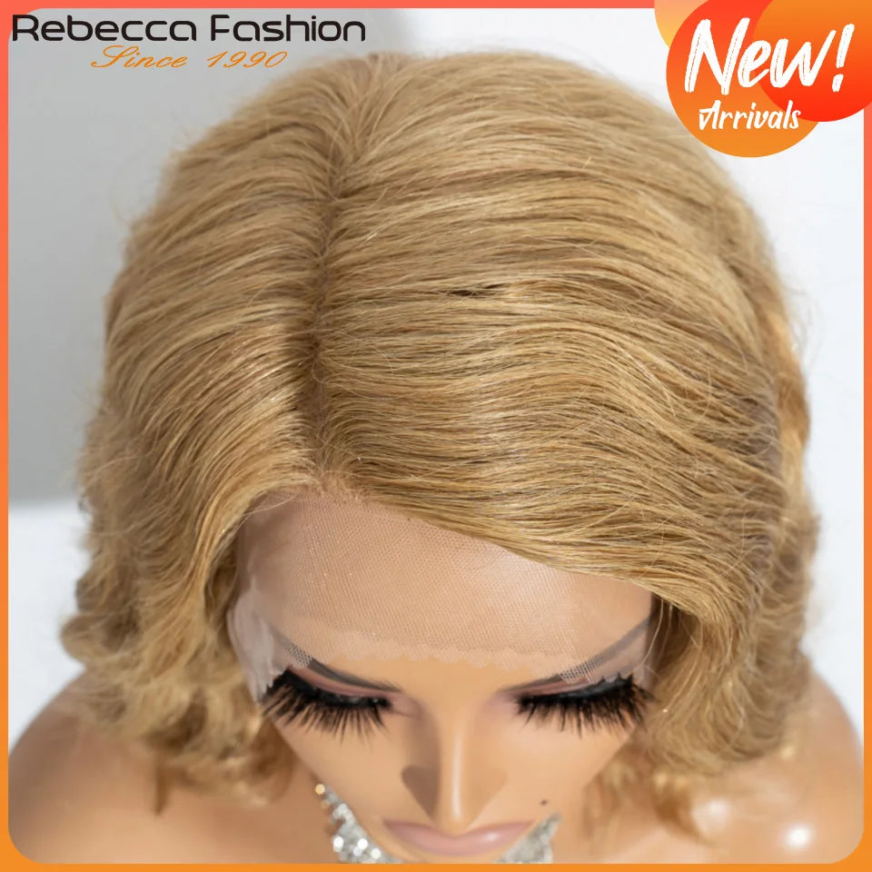 Honey Blonde Bob Wig Human Hair Real 12a Body Wave Part Lace Frontal Wig Ombre Highlight Short Bob Wigs Human Hair Pre Plucked