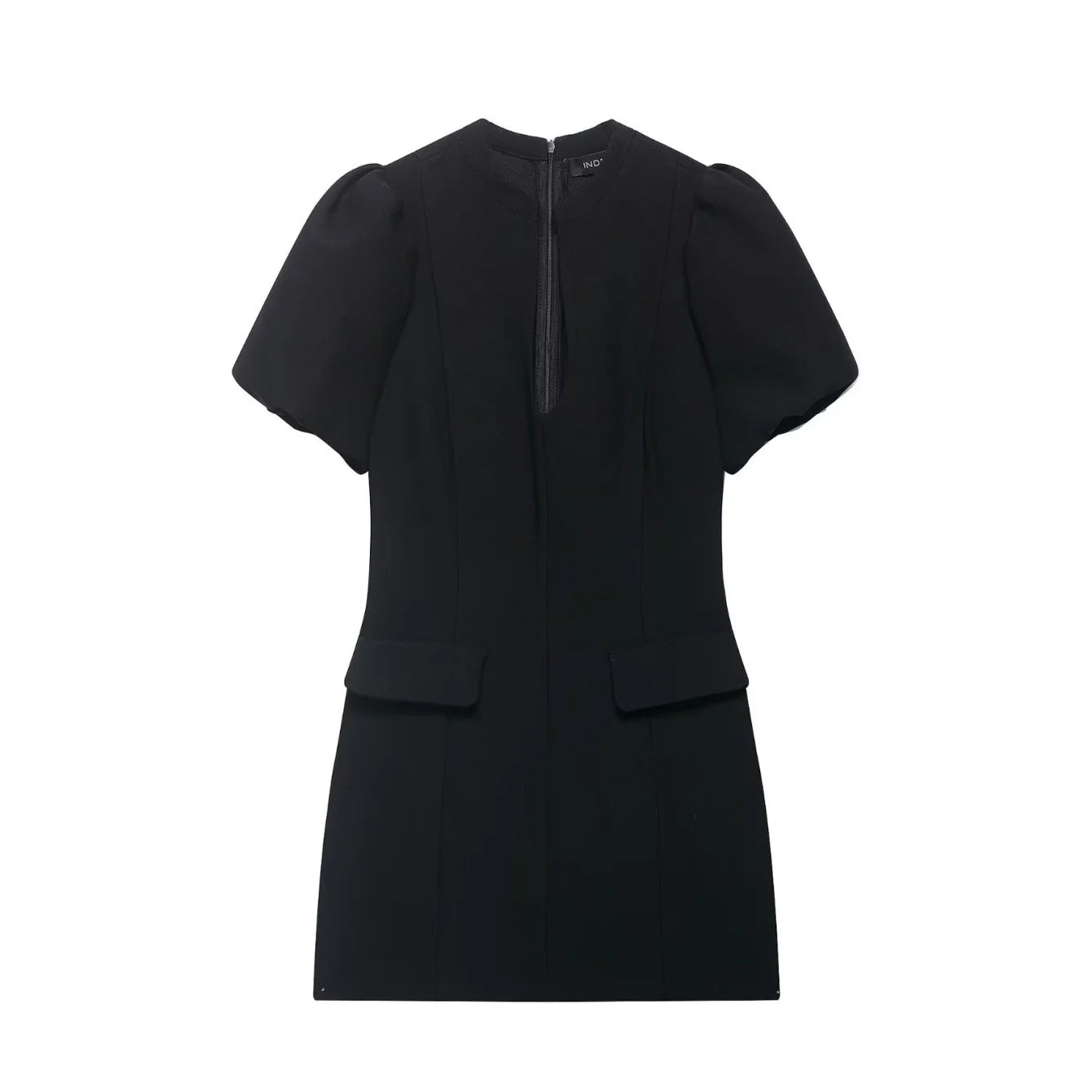Women Elegant Chic Puff Sleeve Mini Dress Summer New Female O-Neck Hollow-Out Zipper Short Dress Fashion Lady Party Date Dress