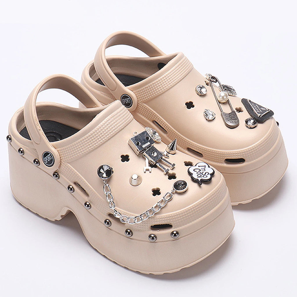 Women Chunky Platform Sandals 2024 Summer Soft Thick Sole Diy Clogs Garden Shoes Woman Closed Toe Non-Slip Beach Slides Sandals