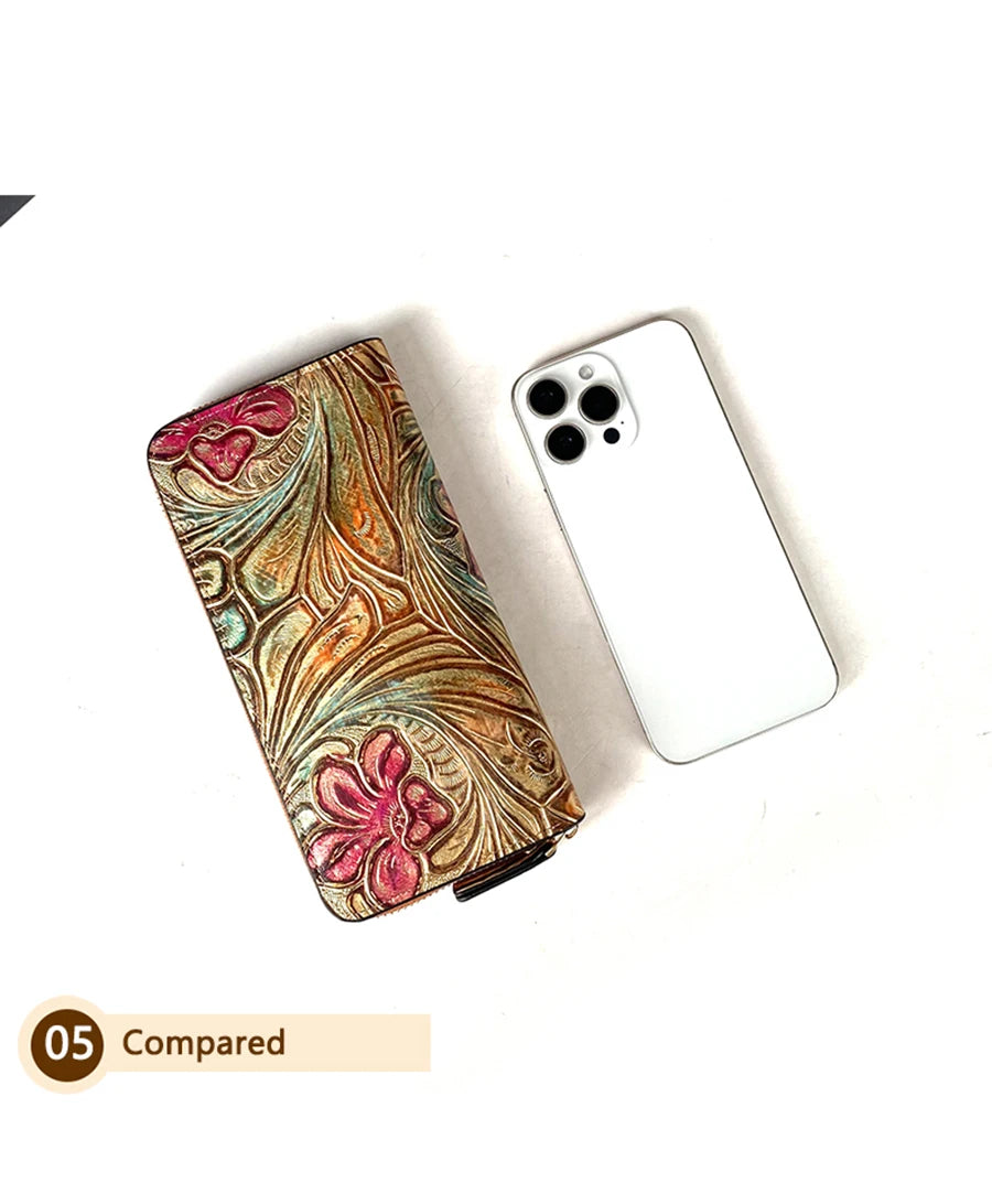 2025 New Retro Fashion Trendy Women's Wallet Gift Box with Carved Multi Card Embossed Zipper Long Wallet