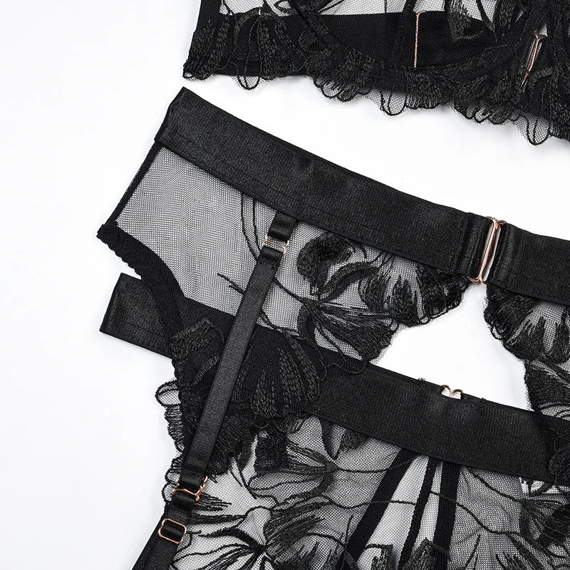 Diccvicc Sensual Lingerie Floral Lace Halter Bra Fancy Garter Set See Through Women Sexy Underwear Fine Exotic Intimate Outfits