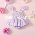 New Summer Bodysuit for Baby Girl Square Collar Sequined Large Bow Sleeveless Princess Jumpsuit Newborn Sweet Romper H1518