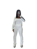 CM.YAYA Women's Set Long Sleeve Cargidan +strapless and Striped Pants Suit Three 3 Piece Set 2025 Street Active Outfit Tracksuit