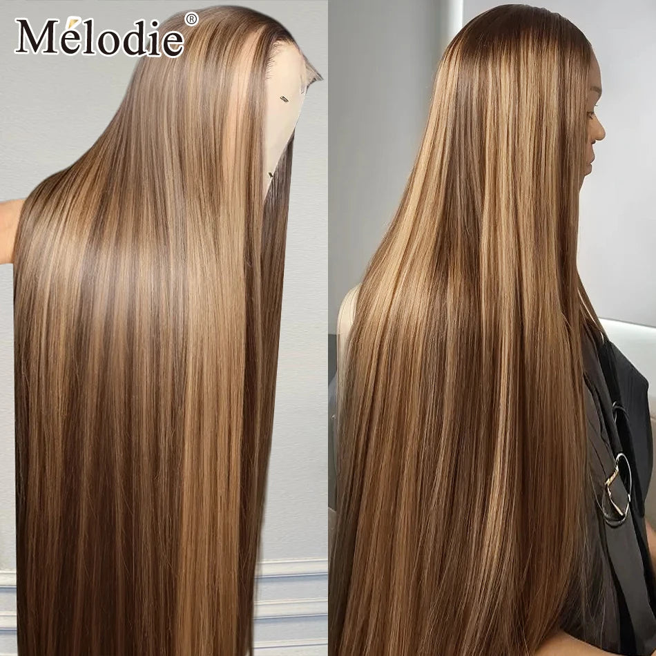Melodie 30 40 Inch Highlight Wigs Human Hair Honey Blonde Colored Straight 13x6 Lace Frontal Wig 220% Brazilian Hair For Women