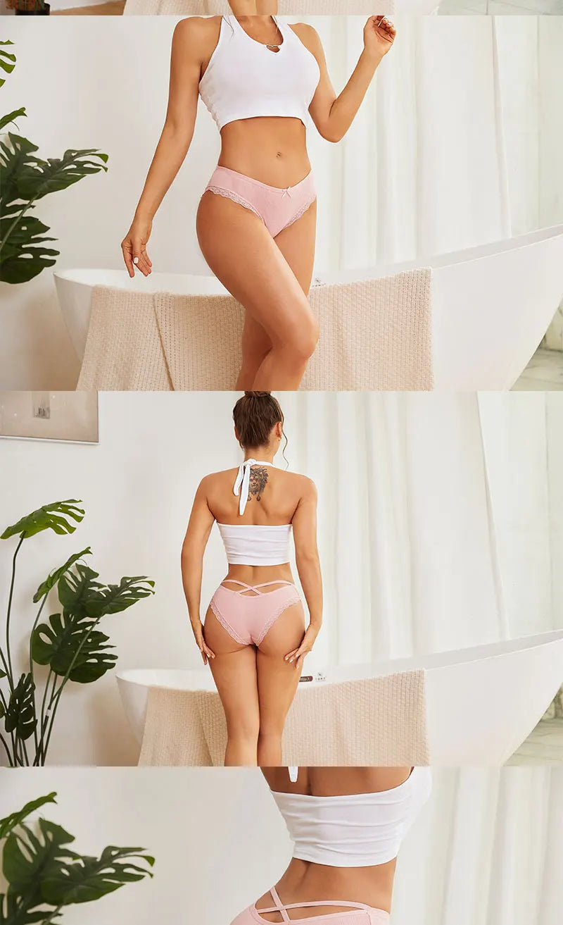 FINETOO 6Pcs/Set Women Cotton Panties Floral Lace Intimate Underwears M-XXL Trendy Patchwork Lace Briefs Female Soft Underpants