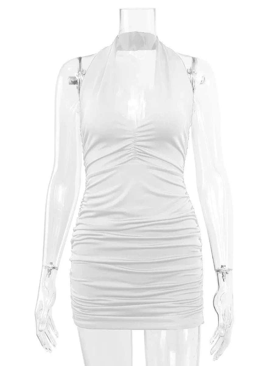 Sexy Deep V Evening Party Sleeveless Backlss Dress Summer Short White Halter Dresses Women Tight Club Mini Dress Clubwear TNP8