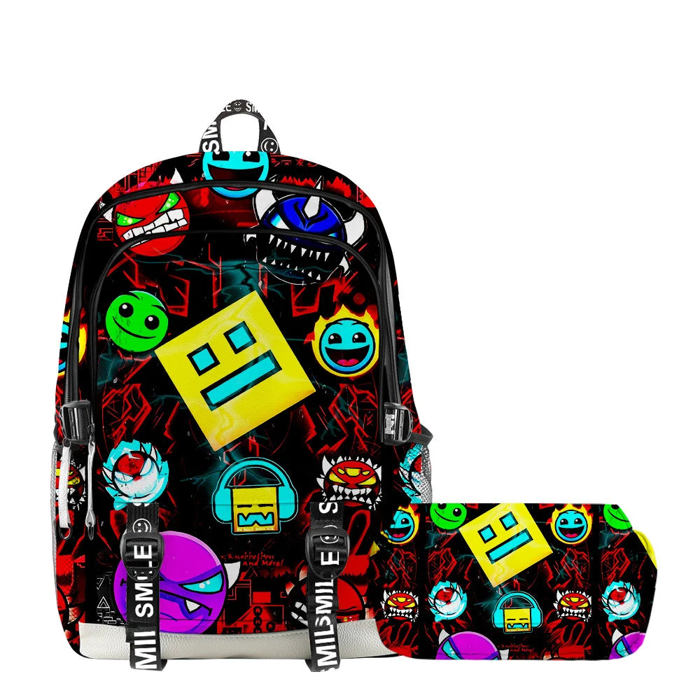Classic Popular Geometry Dash Student School Bags Unisex 3D Printed Oxford Waterproof Notebook multifunction Travel Backpacks