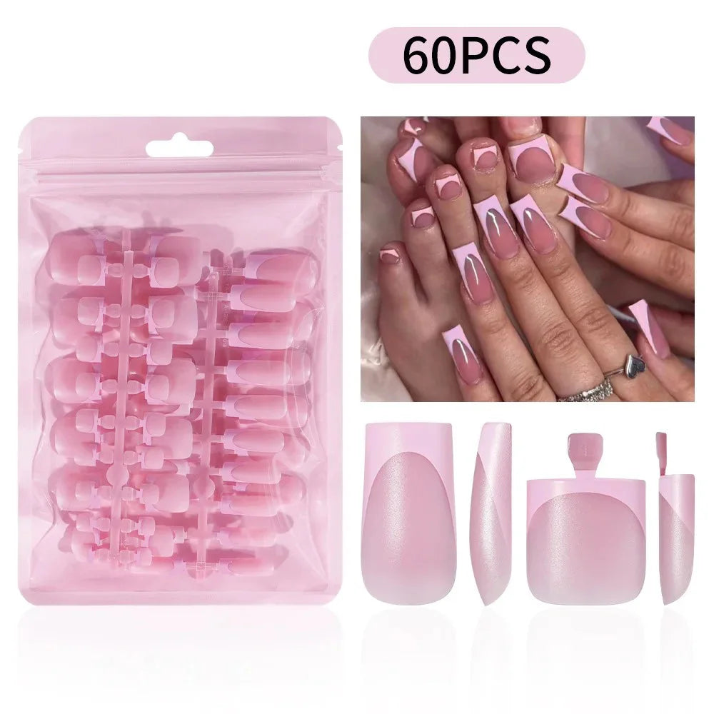 60PCS/box High Quality Nail Art Tips Toe Press On Nails White Black Pink Blue French Tips False Nails Tip Fake Nails Short