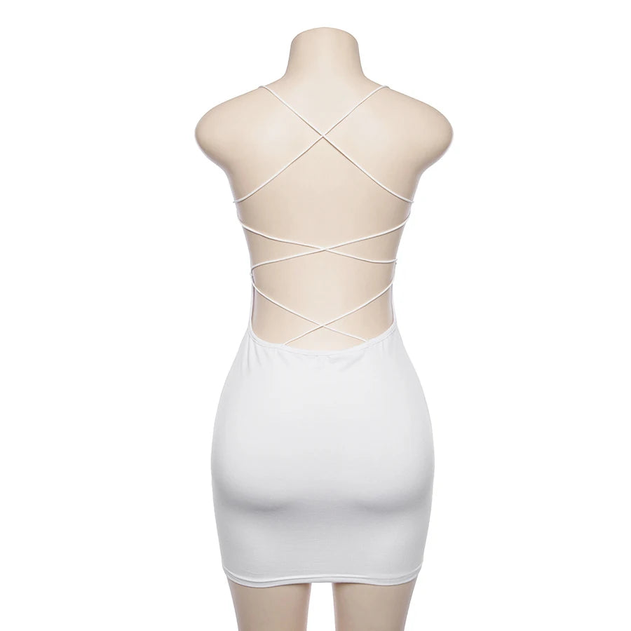 2022 Fashion Dress Women Sleeveless Party Club Bodycon Dresses Summer Solid Spaghetti Straps Backless Sexy Bandage Mini Dresses