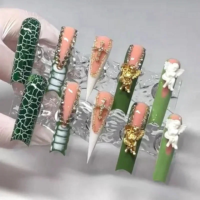 Handmade Crocodile Print Y2K Pink Custom XXXL Long Square Press On Nails Acrylic False Nail Tips Bling Fake Nail With Glue Party
