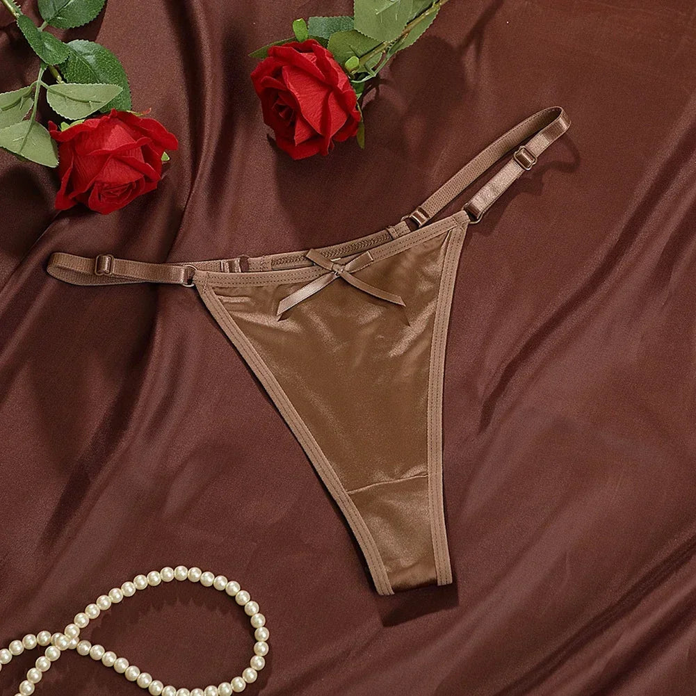 New Adjustable Girls G-Strings Pants Satin Cotton Crotch T-Back Women's Sexy Thin Strap Bow Underwear Plus Size