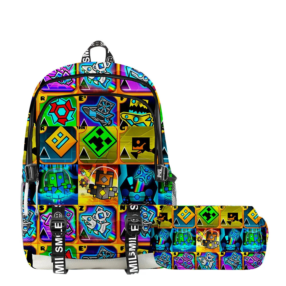 Classic Popular Geometry Dash Student School Bags Unisex 3D Printed Oxford Waterproof Notebook multifunction Travel Backpacks