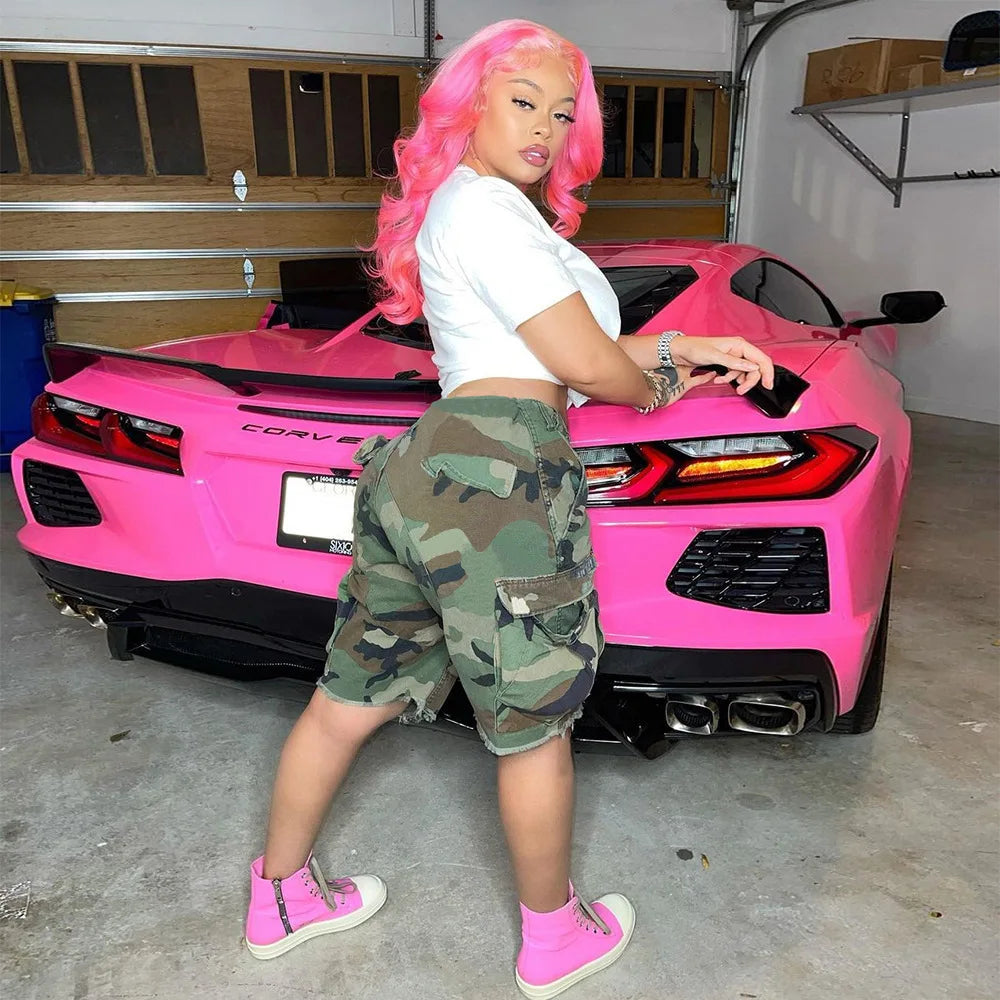 Women Camouflage Shorts Pants Cargo Trousers Knee Lenth Mid Waist Zipper Straight Loose Fit Y2k Streetwear Casual 2026 Summer