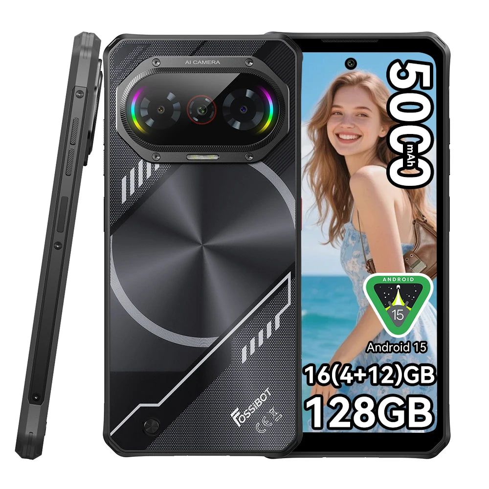 Fossibot [F114] 4G Smartphone 16GB(4+12) RAM 128GB ROM 5000mAh 18W Android 15 Unisoc T615 Ultra-thin Rugged Phone 4G 50MP