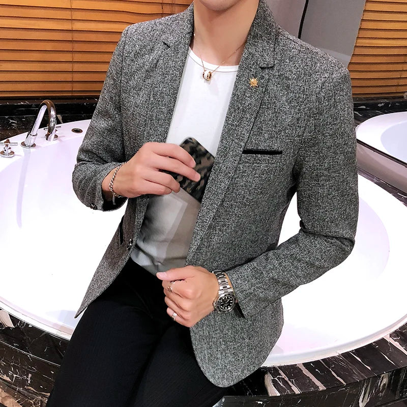 Men's Retro Casual Suit Jacket Blazers Business Formal Linen Suit Jacket High-quality Club Dress Formal Jacket Plus Size 4XL-M
