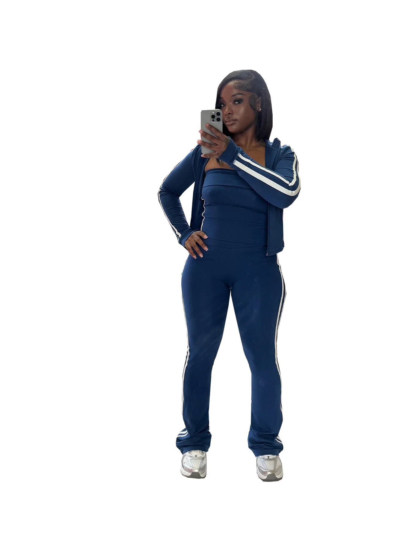 CM.YAYA Women's Set Long Sleeve Cargidan +strapless and Striped Pants Suit Three 3 Piece Set 2025 Street Active Outfit Tracksuit