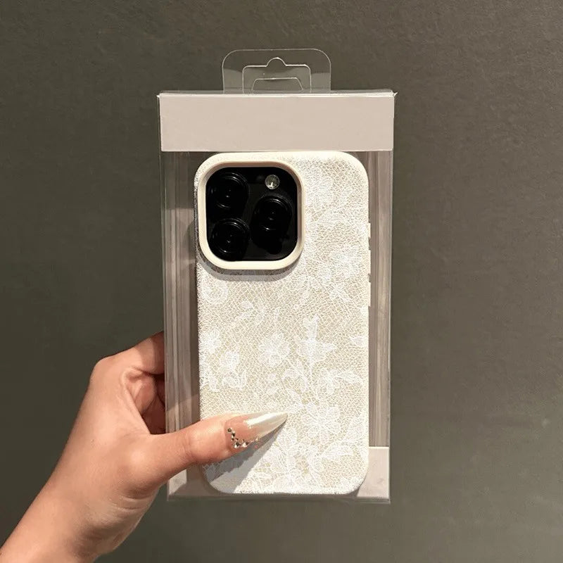White Lace Pattern Lace Floral Elegant Romantic Phone Case For iPhone 17 Air 11 13 14 12 15 16 Pro Max XS XR 7 8 Plus 16E Cover
