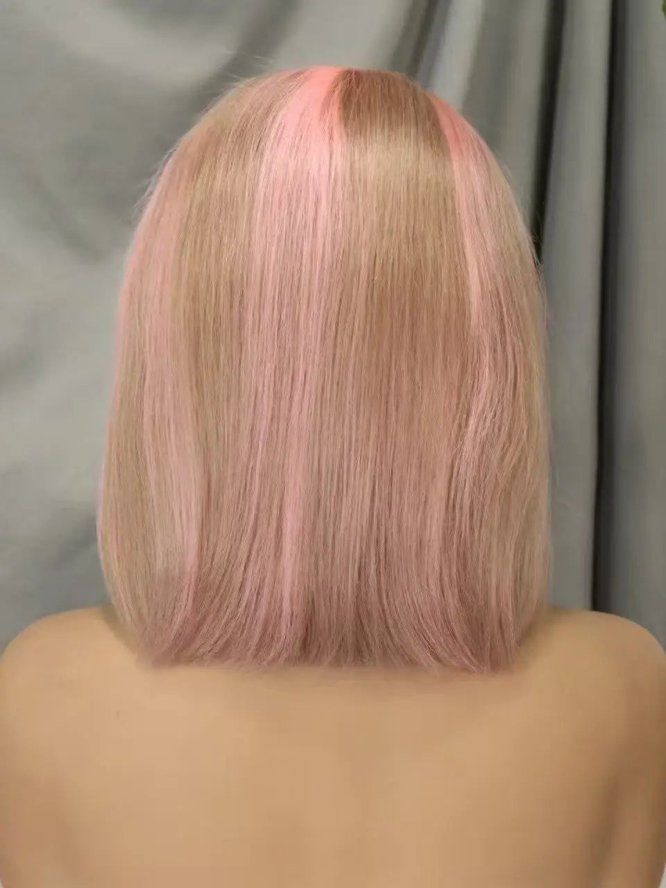 Pink Bob Wig Human Hair Wigs 250% 13x4 Transparent Lace Front Double Drawn Bone Straight Colored Bob Wigs for Black Women