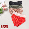 5PCS Women's Underwear Hollow Lace Embroidery Flower Sexy Panties Female Briefs High Quality Solid Color Underpants