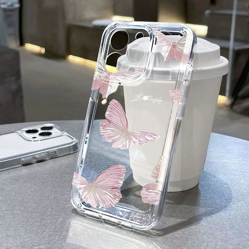 Butterfly Pattern Phone Case For iPhone 17 Cases iPhone 16 Pro Max 15 Plus 14 13 12 11 7 8 17E 16E XS XR X Transparent TPU Cover