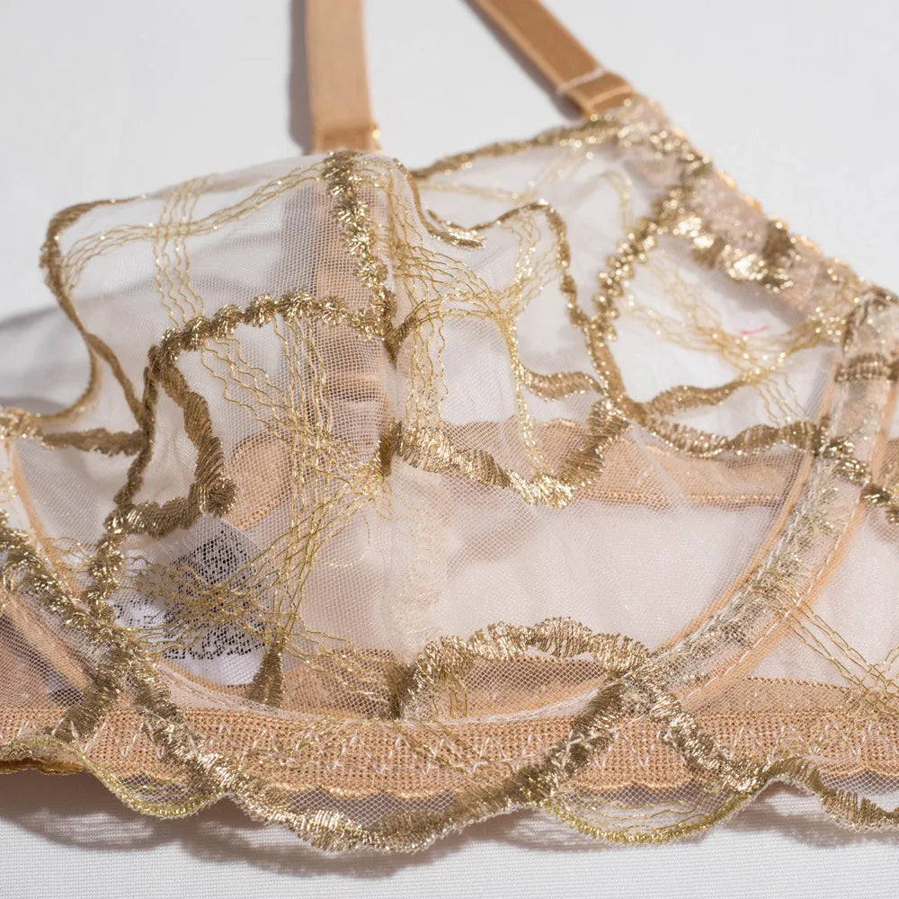 Diccvicc Elegant Lace Lingerie See Through Embroidery Floral Women Underwear 3 Pieces Bra Garter Set Sexy Outfit Intimate Kits