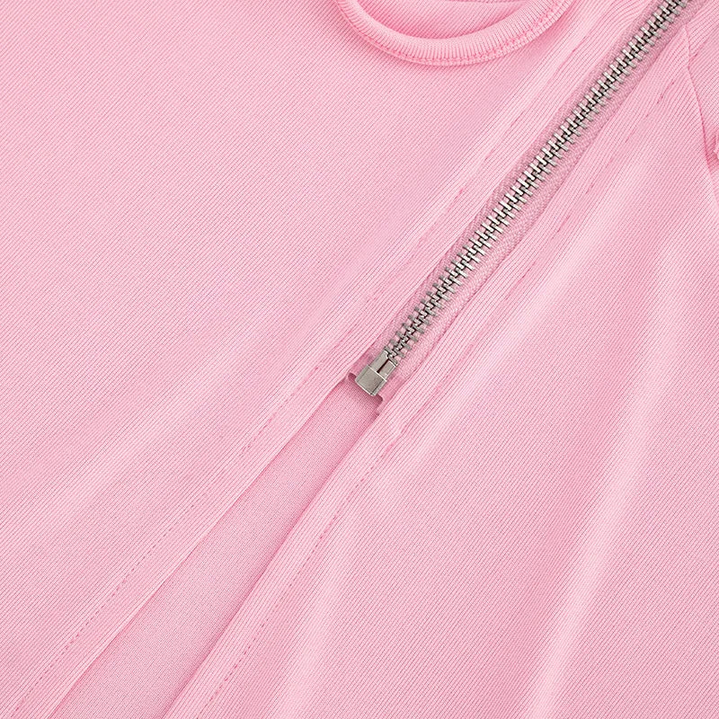 Women Solid Casual 2 Piece Set Tracksuits Zip-up Sleeveless Hooded Tanks Tops + Zippers Bodycon Mini Skirts Streetwear Suits