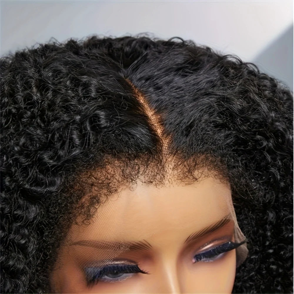 Short Bob Black 13*4*1  16 Inch 180Density Glueless Synthetic Kinky Curly 13x4 Lace Front Wig For Women Babyhair PrePlucked