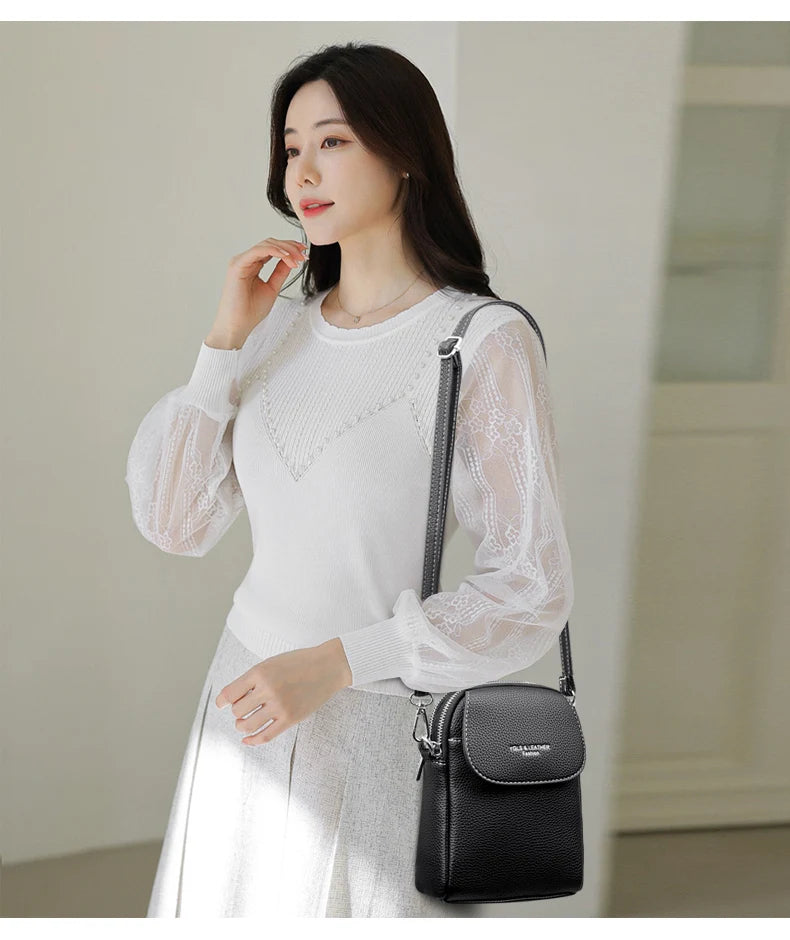 Luxury Leather Women Purse Fashion Female Handbag Brand Designer Shoulder Crossbody Bag High Quality Mobile Phone Bag Wallet