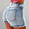 Sexy Denim Shorts Women Jeans Tassel Washed Distressed Skinny Mid Waist Pockets Streetwear Female 2025 Straight Short Pants
