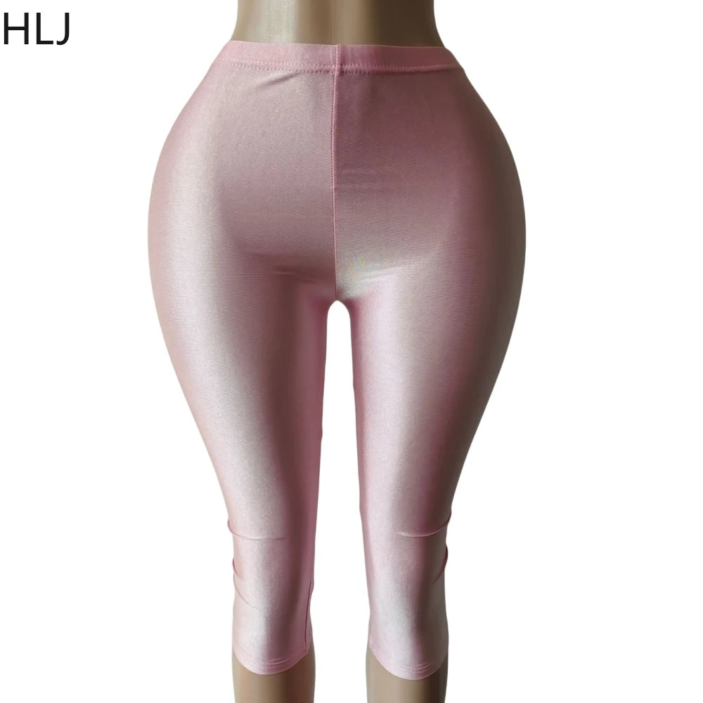 HLJ Trend American Retro Print Tshirts Two Piece Sets Women O Neck Short Sleeve Loose Top+Skinny Pants Outfit Fashion Streetwear