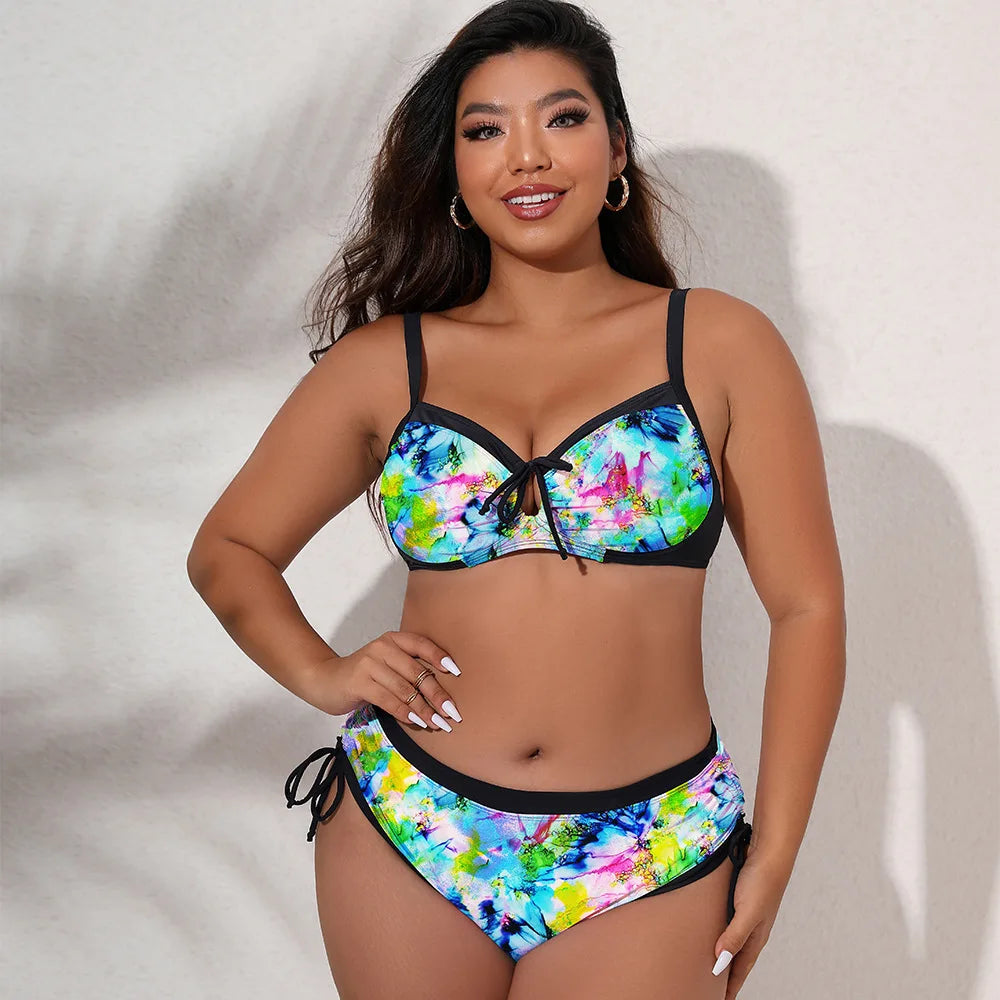 2022 New Plus Size Swimwear for Women Swimsuit Large Bathing Suits Two-piece High Waist Push Up Bikini Set Sexy L-4XL